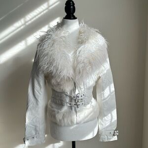 Vintage White Genuine Leather w/ Mongolian Fur Jacket